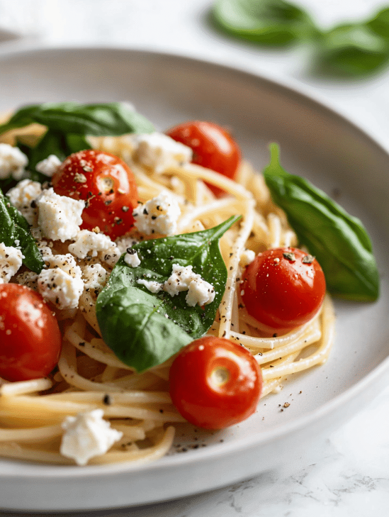 Unexpected Comfort: Feta, Tomato, Spinach Pasta with a Twist