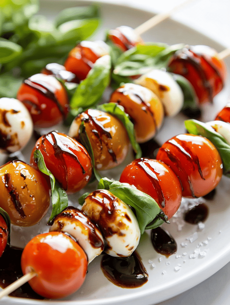 Summer’s Secret: Marinated Mozzarella Tomato Basil Skewers That Blossom on the Grill