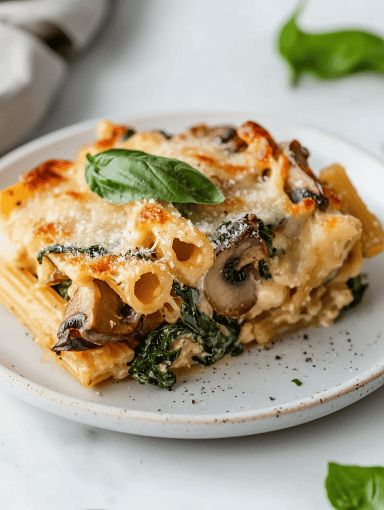 The Secret Ingredient That Elevates Baked Pasta with Spinach & Mushrooms