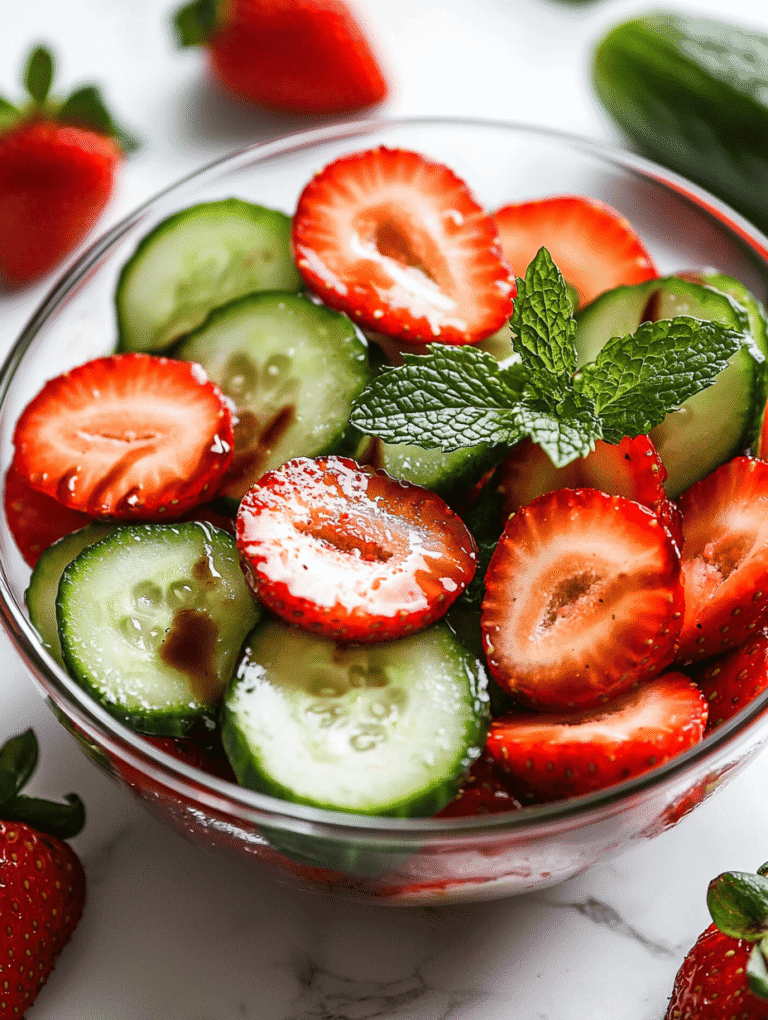 Unexpected Harmony: Cucumber Strawberry Salad with a Touch of Basil Splash