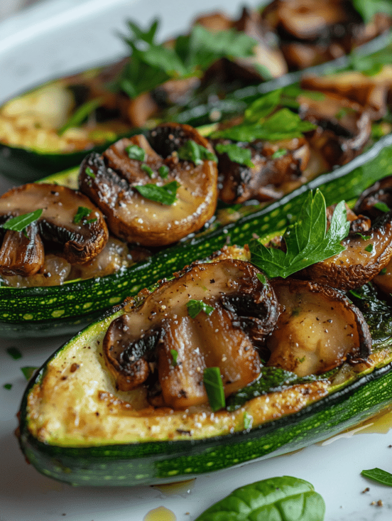 Hidden Garden Fiesta: Spinach Mushroom & Ricotta Zucchini Boats